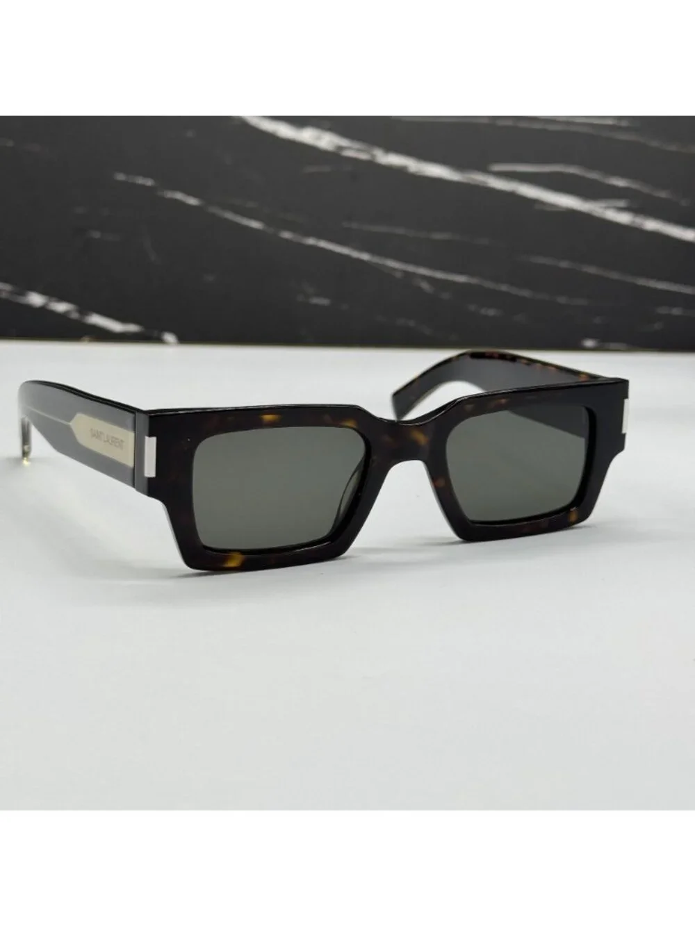 NWT Saint Laurent SL572 002 Dark Havana Square Unisex Sunglasses